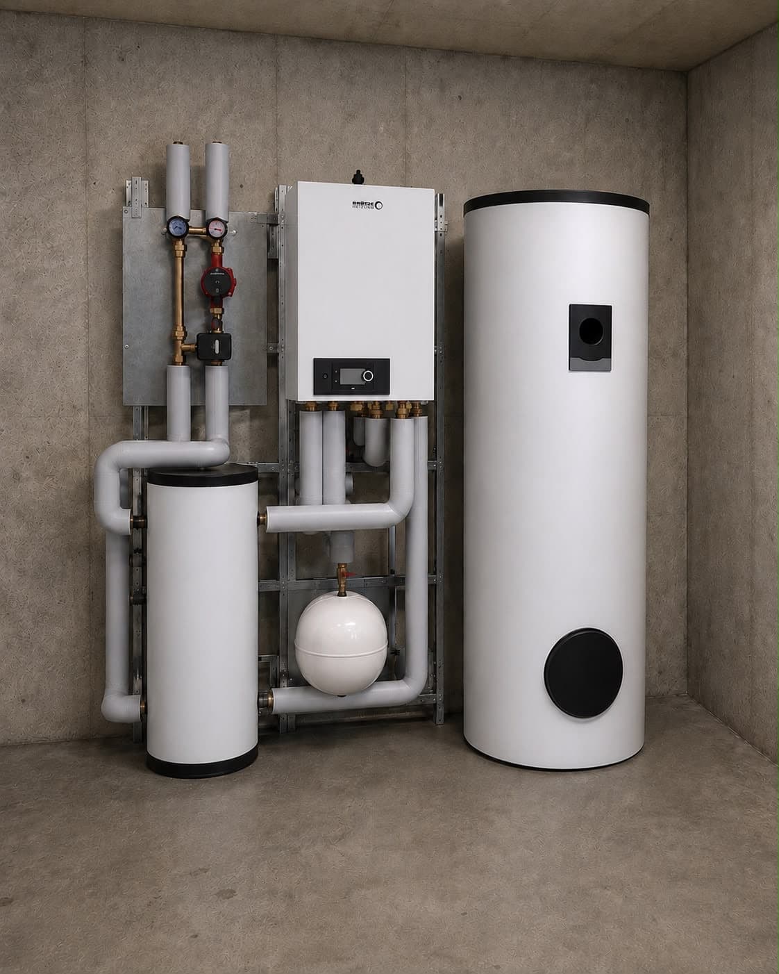 Vorinstallationswand mit Wärmepumpen-Hydraulikstation